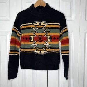Panhandle Sweater Womens S Black R Beige Blue Aztec Western Pullover Cowboy Knit